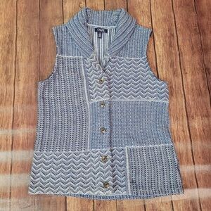 Chaps Denim Blue Knit Cardigan Vest Patchwork Women’s